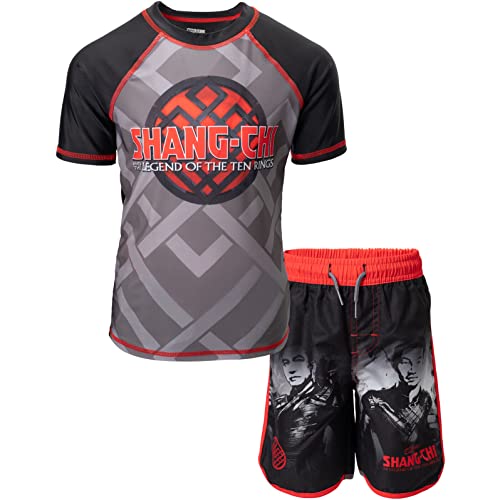 Marvel Shang-Chi And The Legend Of The Ten Rings Little Boys Swim Rash Guard Swim Trunks Gray/Black 7 #TOP16