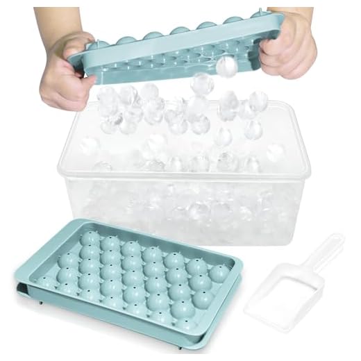Round Ice Cube Tray with Lid & Bin Ice Ball Maker Mold for Freezer with Container Mini Circle Ice Cube Tray Making 66PCS Sphere Chilling Cocktail Whiskey Tea Coffee (2 Trays 1 Ice Bucket & Scoop)