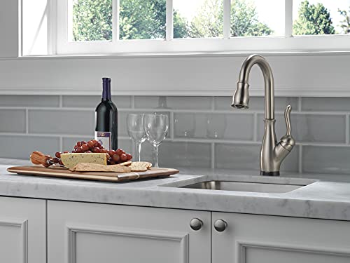 Delta Faucet Leland Touch Bar Faucet Brushed Nickel, Single Hole Wet Bar Faucets with Pull Down Sprayer, Prep Sink Faucet, Delta Touch2O Technology, SpotShield Stainless 9678T-SP-DST