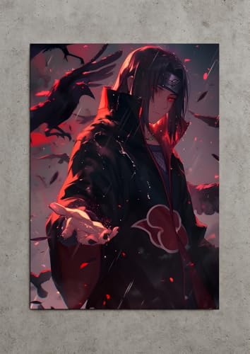 Image of NIJUKA Anime Printed Metal sheet Poster For Home And Room Decoration | For Anime Art Fans Boys And Girls (Akatsuki member mangekyo user itachi)