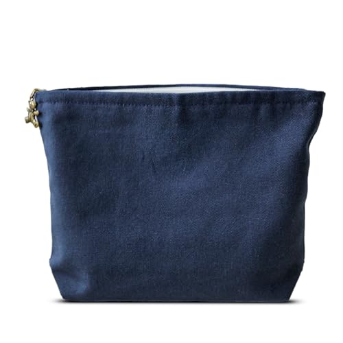 HAPPYHEIDI Canvas Pouch Cosmetic Bag, Tote Organizer, Heavy Duty Cotton Canvas, Solid Navy Blue, Zipper Clsosure, Large 10 x 8.5 Inches