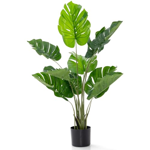 GOFLAME Artificial Monstera Deliciosa Plant, 4ft Potted Faux Tree with 10 Verdant Fake Leaves, Swiss...