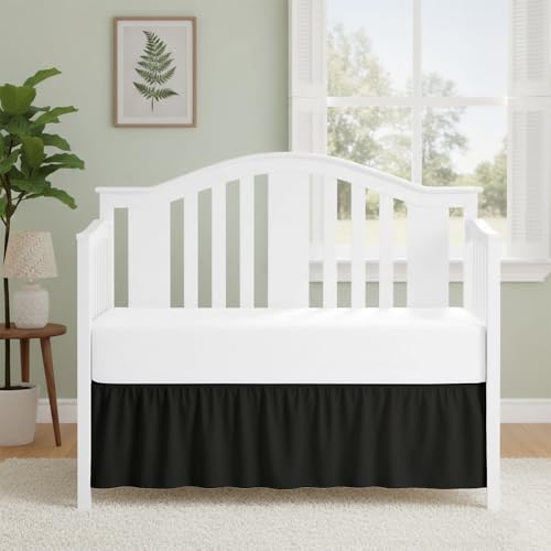 Image of Luxury Crib Bed Skirt 28 inch x 52 inch with 14 Inch Drop Soft & Breathable Dust Ruffle Fits Standard Crib and Toddler Bed Nursery Microfiber Fabric Ruffle Bed Skirt for Baby Boys or Girls Black Solid