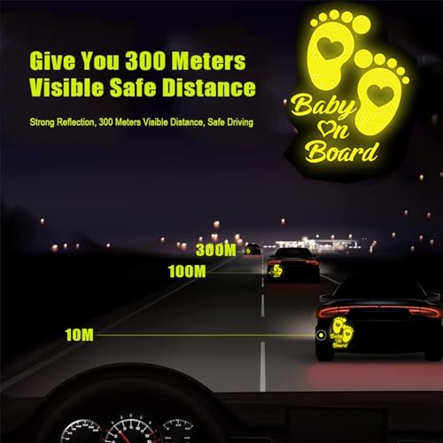 Image of 2PCS Baby On Board Sticker for Cars,Reflective Baby in Car Safety Sign Decal for Rear, Side Windows, Bumpers- Bright Yellow, Durable (Foot)
