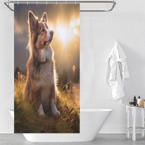 Chien rideau de douche lavable en machine rideaux de douche imperméable polyester 92x183 - 2