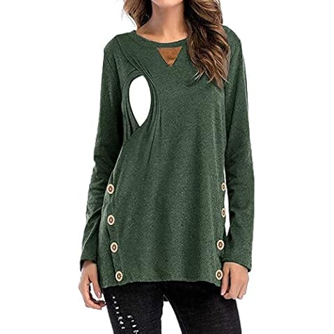 CzzzyL Women's Breastfeeding Casual Faux Suede Loose Tunic Button Blouses Shirt NursingTops, Green, S Cover