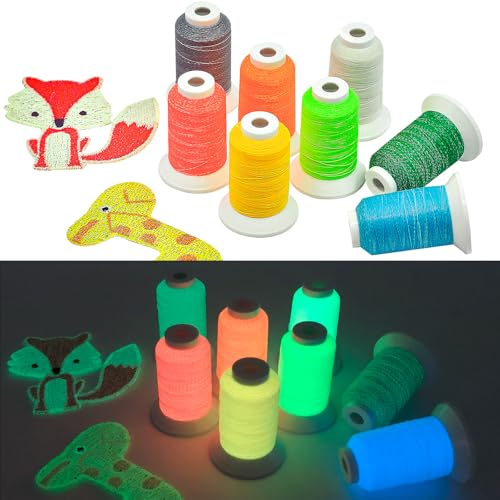 Embroidery Thread Glow in The Darkness - SunBling 8 Colors Polyester 300M/328Yds Each Spool 30D/3 Sewing Thread Kit, Ideal for Machine & Hand Embroidery, Quilting, DIY Crafts & Creative Item