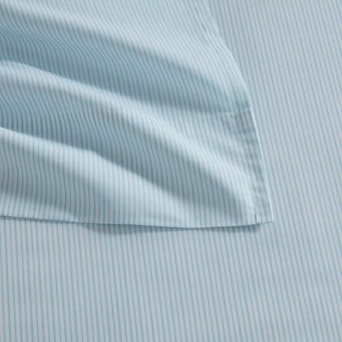 Image of Martha Stewart - Queen Size Sheets Set, Crisp & Tailored Cooling Sheets w /a Naturally Smooth Cotton Percale Lightweight Feel - Bed Sheets with Matching Pillowcases & Fitted Sheet (Stripe Blue)