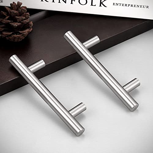 Image of Probrico 15 Pack|3 inch Hole Center Kitchen Cabinet Handles Stainless Steel Drawer Handle Pulls Cupboard T Bar Pull Handles Satin Nickel Finish, 5 Inch Total Length
