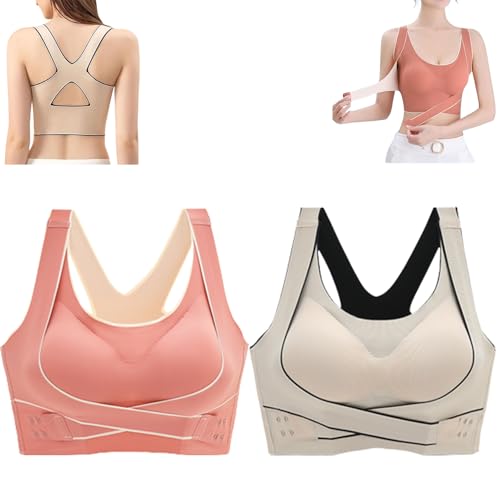 Front Side Buckle Sports Bra,Corrective Bra Without Wires，Women's Front Cross Strap Super Push Up Adjustable Yoga Bra