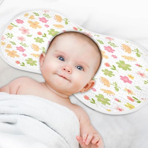 Kigai Small Flowers Burp Cloths for Baby 4-Layer Cotton Muslin Burping Cloths 22x11 inch Super Soft & Absorbent Spit Up Burp Rags for Newborn Boys Girls 1 Pack4