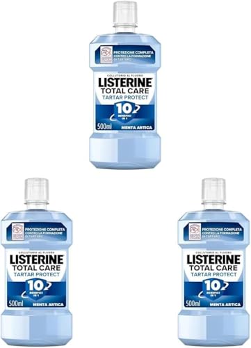 LISTERINE Total Care Tartar Protect, Collutorio al gusto di Menta Artica, Collutorio al Fluoro con 10 benefici in 1 per una pulizia denti tartaro accurata e una protezione completa, 500 ml