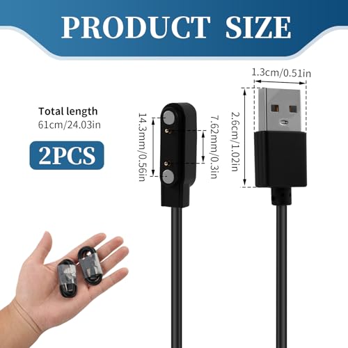 2 x inteligentna ładowarka 2-pinowa 7,62 mm, magnetyczna ładowarka 7,62 mm, do uniwersalnego smartwatcha, 60 cm kabel do szybkiego ładowania z bezpiecznym połączeniem, trwałe akcesoria do smartwatcha