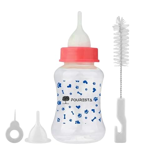 FOURESTA Puppies and Kittens Feeding Milk Bottle | Nursing Feeder Bottle with Soft Nipple for Newborn Puppies and Kittens | Easy to Use Durable Pet Feeding Bottle
