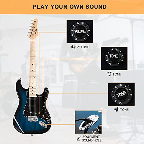 Image of GLARRY Full Size Electric Guitar for Music Lover Beginner with 20W Amp and Accessories Pack Guitar Bag (DARK BLUE, 39 inch Right Handed)