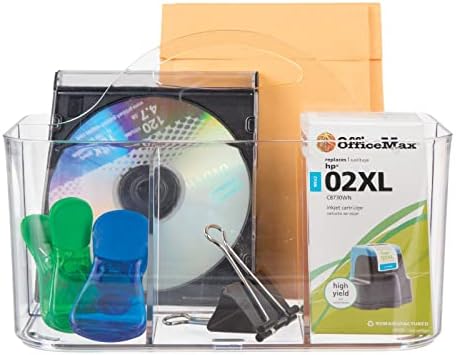 mDesign Office and Desk Organiser Caddy - Stationery Storage Basket - Portable Desktop Organiser - Clear