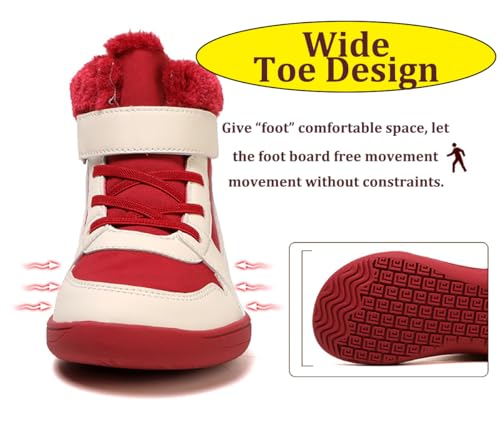Kids Winter Barefoot Shoes Girls Boys Wide Toe Box Fur Lined Warm Anti-Slip Minimalist Outdoor Ankle Walking Hiking Snow Boots4