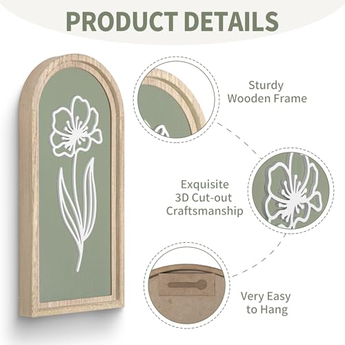 Sage Green 3D Wooden Floral Wall Art Set of 2, Arched Bathroom Wall Decor by Parlor Boudoir - Used condition - Image 5