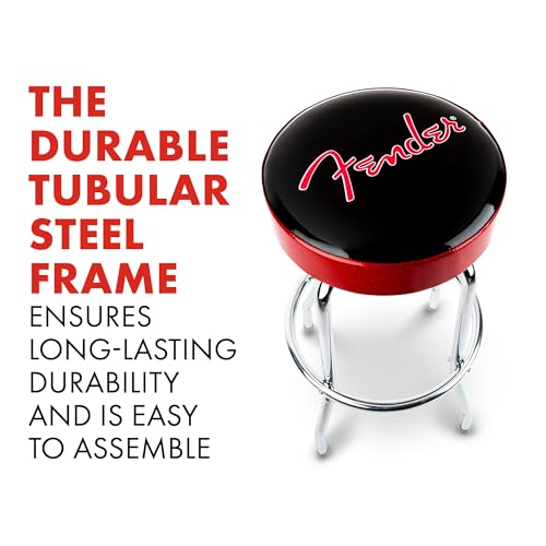 Fender Red Sparkle Logo Swivel Barstool, Great Gifts for Dad, with 1 Year Limited Warranty, Simple Assembly, Black/Black, 30" by Fender - Image 3