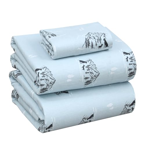 RUVANTI Flannel Sheets Twin Size - 100% Cotton Double Brushed Twin Sheets Set, Deep Pockets 16 Inches, All Seasons Breathable & Extra Soft Bed Sheets, Warm & Cozy, 3 Piece, Soul Dog