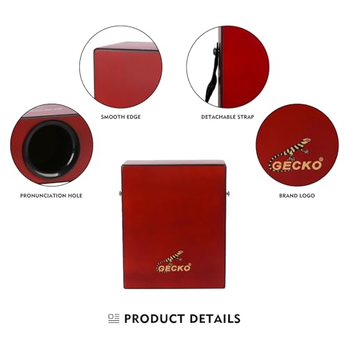 GECKO Travel Cajon,Box Drums with Internal Guitar Strings,Birch Playing Surface,Portable Percussion Instrument with Strap and Bag