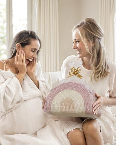 Image of Blissful Diary Baby Diaper Caddy Organizer, Cotton Rope Diaper Caddy Basket, Large Storage Basket for Newborn Boys and Girls, Gift for Baby Shower List, Newborn Essentials, Blush Rainbow