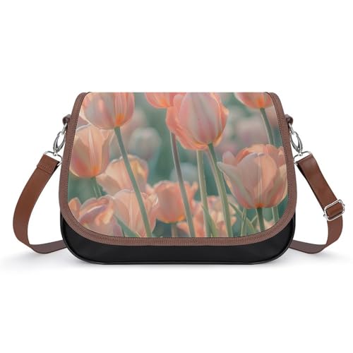 Sac messager imperméable en cuir tulipes roses avec bandoulière réglable