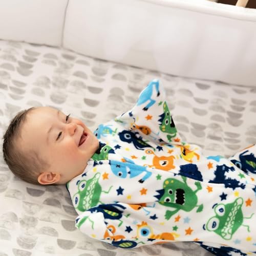 Image of SleepingBaby Zipadee-Zip Transition Swaddle - Cozy Fleece Wearable Blanket with Two-Way Zipper for Baby Sleep - Monster Madness, Small (4-8 Month)