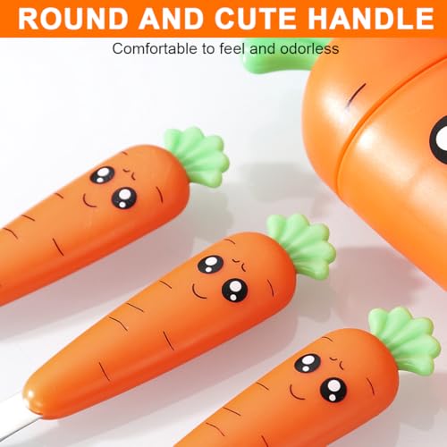Image of Supvox Spoon and Fork Set with Case, Fork and Serrated Puree Spoon, Cute Cartoon Carrot Handle Design, with Carrot-Shape Storage Case