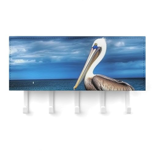 Gancho para llaves montado en la pared con diseño de pelícano azul para pasillo 7