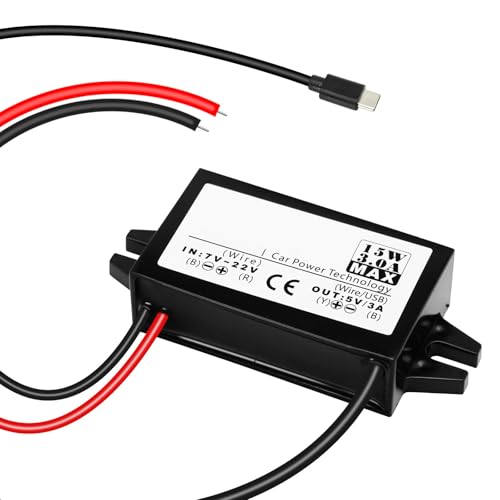 QIQIAZI DC 12V auf 5V 3A Spannungswandler, DC-DC Abwärtswandler USB-C Wasserdichtes Step-Down-Netzteil Modul, Buck Converter Netzteil Konverter Kompatibel mit Raspberry Pi 4, Cellphone,Auto