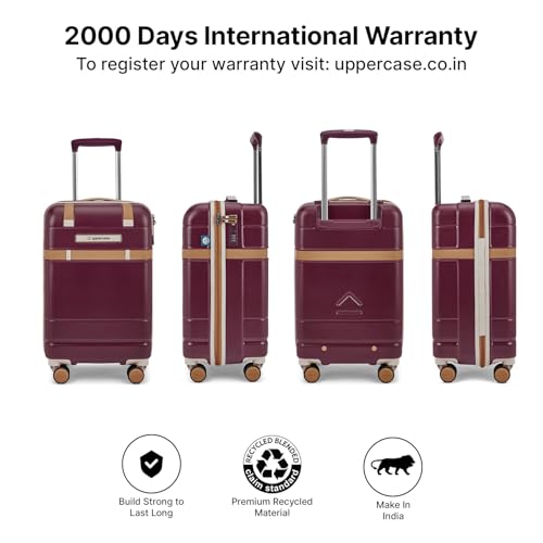 Image of uppercase Chester Cabin Size Trolley Bag for Travel | 360 8 Wheels Hard Luggage with TSA Lock, Anti-Theft Zippers | Hard Sided Polycarbonate Small Suitcase for Both Men & Women (Maroon)