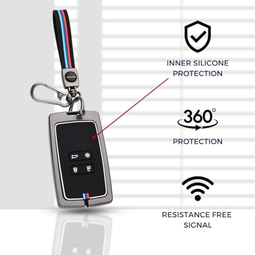 Image of KEYCEPT Metal Alloy Key Cover Compatible for Triber, Kiger, Duster 2026, Gravite 4 Button Smart Card Key with Keychain (Long Keychain).