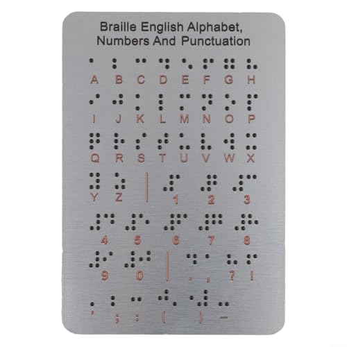 Gettimore - Braille-Lerntafel mit erhabenen Punkten einschließlich Alphabet, Zahlen und Satzzeichen, Metallkonstruktion für Langlebigkeit und taktile Lernnutzung