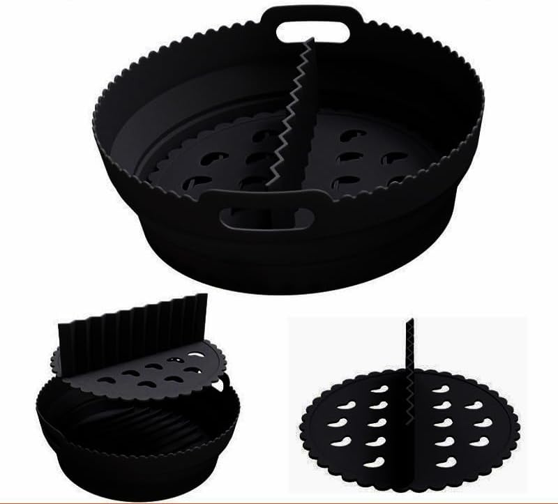New Touch 8.3 Inch Round Silicone Air Fryer Liner with Divider Large Reusable Air Fryer
