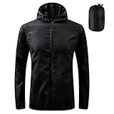 ADUDVLO Men's Lightweight Waterproof Jacket with Pockets, Packable Hooded Windproof Rain Jacket for Travel, Running & Hiking – Includes Carry Pouch (UK, Alpha, M, Regular, Regular, Black)