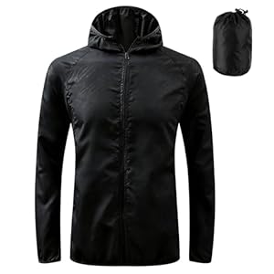 Men’s Lightweight Waterproof Jacket with Pockets, Packable Hooded Windproof Rain Jacket for Travel, Running & Hiking – Includes Carry Pouch