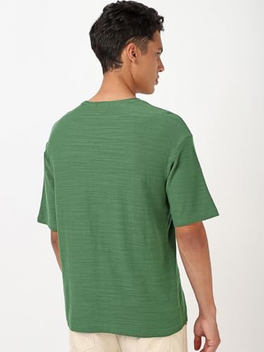 Image of Bewakoof Air 1.0 Men's Solid Oversized Fit Half Sleeve Round Neck Cotton Slub T-Shirt