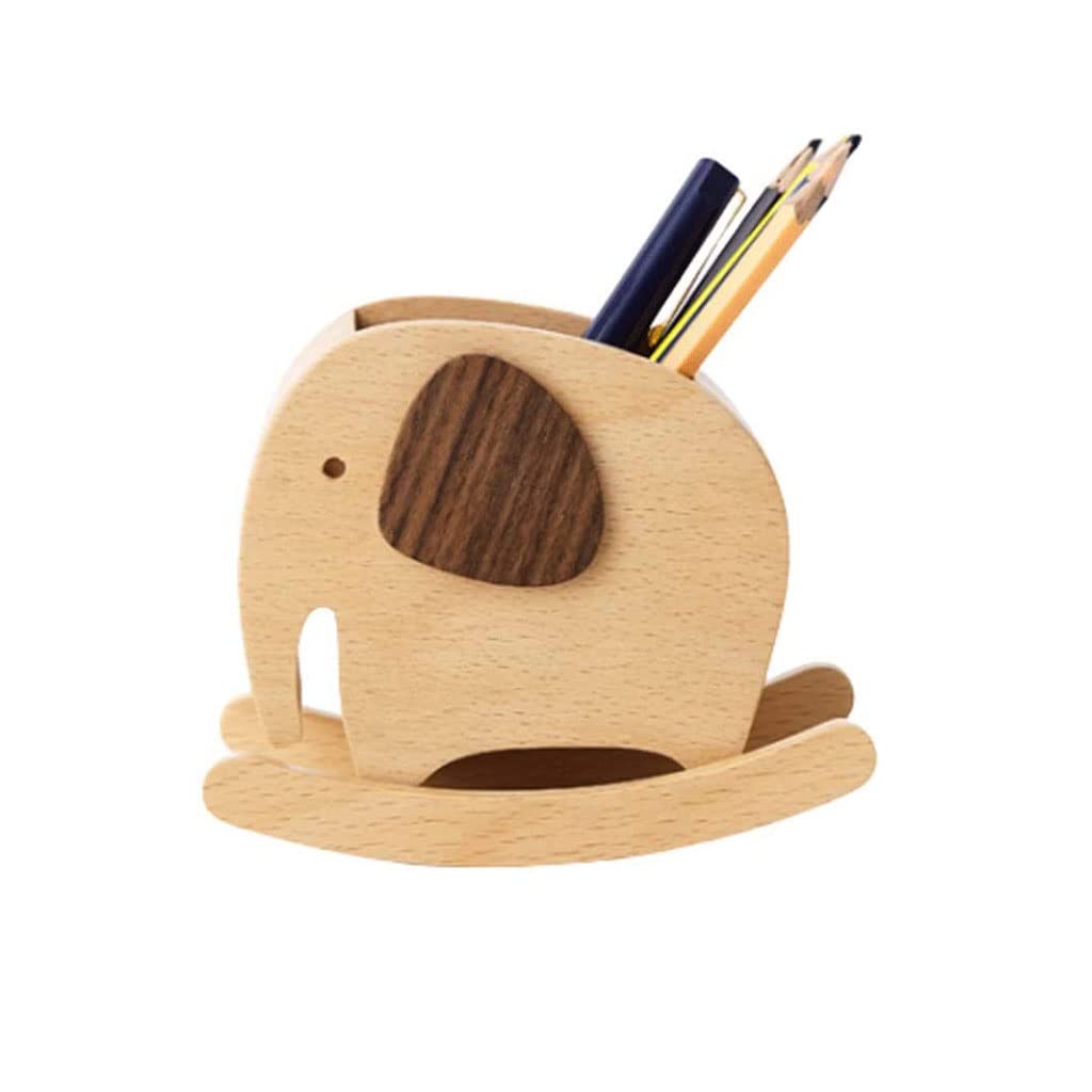 SXHRR Caja de Almacenamiento de portalápices con Forma de Elefante de Madera, decoración de Escritorio, Suministros multifuncionales, Organizador de papelería