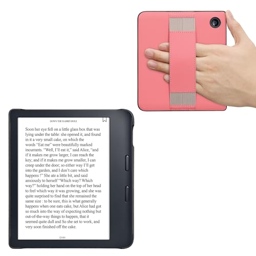 kwmobile Funda para e-Reader Kobo Libra 2 Case - Carcasa para E-Book de Cuero PU con Cinta de Mano - Rosado Suave/Gris