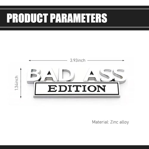 Image of 1 Pack Car Fender Badge Decal, Bad Ass Edition Design, 3.93 inch x 1.33 inch Three Dimensional Tailgate Front Grille Hood Decal, Universal Retrofit Decorative Replacement (Silver & Black)