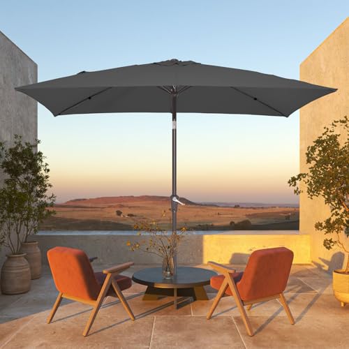 JEAREY 6.5x10 ft Rectangular Patio Umbrellas Rectangle Outdoor Umbrella with Push Button Tilt and Crank, Market Table Umbrella 6 Sturdy Ribs UV Protection for Poolside Garden Backyard Deck, Gray by JEAREY - Used condition - Image 2