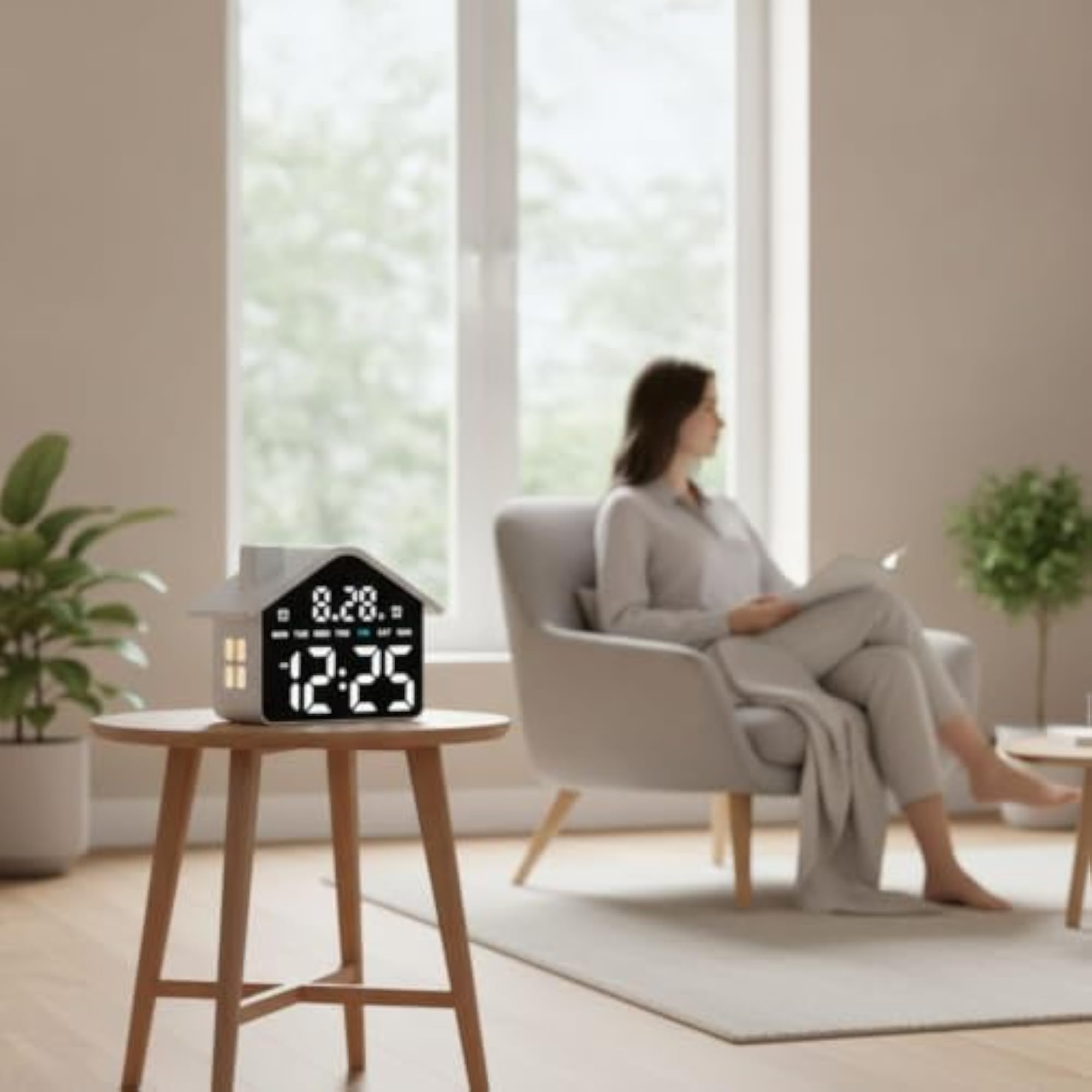 Bright Bedside Clock with Night Light, Compact House-Shaped