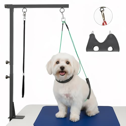 Dog Grooming Supplies and Grooming Harness Home Kit – Dog Grooming Table Arm with Hammock Sling Pet Hanging Holder for Grooming Arm, and Small Pet Grooming Nail Trimming