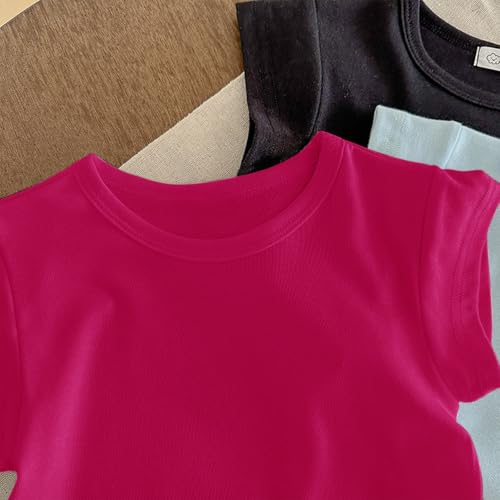Girls Cute Short Sleeve Tee Tops Casual Soft Cotton Tshirt Comfy Solid T Shirts Kids Girls Crew Neck Blouses Teens T3