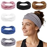 Huachi Headbands for Women, Wide Elastic Head Bands Non Slip Thick Workout Headband Sweat Bands, Soft Large Knotted Hair Band Turban Headwraps for Washing Face, Makeup, Sport, Running(Pack of 6)
