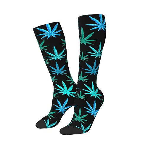 Bright Marijuana Weed Pattern Compression Socks For Women Men Long Knee High Socks For Running Cycling Nurse 11.5in