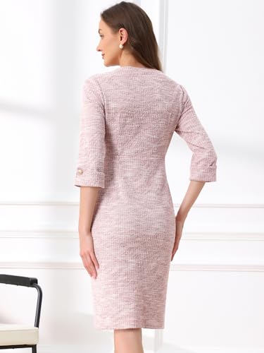 Allegra K Tweed Dress for Women's Fall Elegant Boat Neck 3/4 Sleeve 2025 Work Dress3