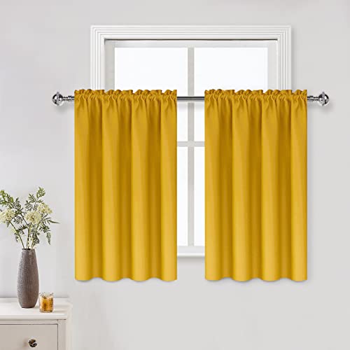 DWCN Thermo-Verdunkelungsvorhänge für kleine Fenster, energiesparend, Raumverdunkelungsvorhänge für Kinderzimmer/Schlafzimmer/Küche (B 107 x L 91 cm, Gelb, Set mit 2 Paneelen, obere Stangentasche) Cover