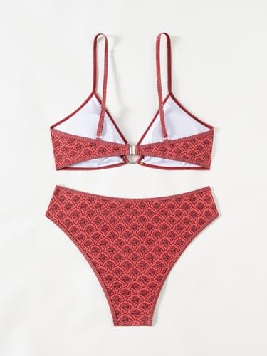 Image of Fanuerg Women's Triangle Bikini Sets O Ring Linked Two Piece Swimsuits Floral Printed Cheeky Bathing Suit